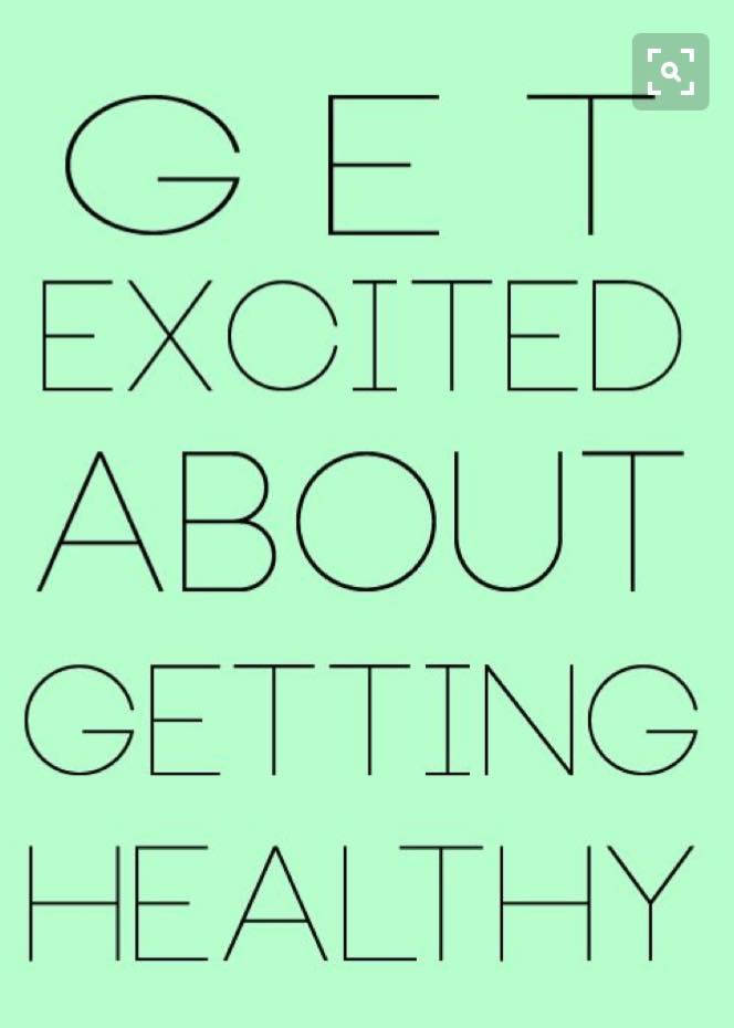Mint-green graphic box with dark-grey text saying “GET EXCITED ABOUT GETTING HEALTHY”