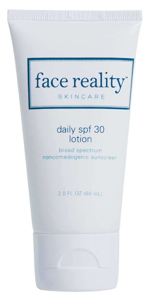 60ml squeeze bottle of Face Reality Skincare SPF 30 broad spectrum noncomedogenic sunscreen