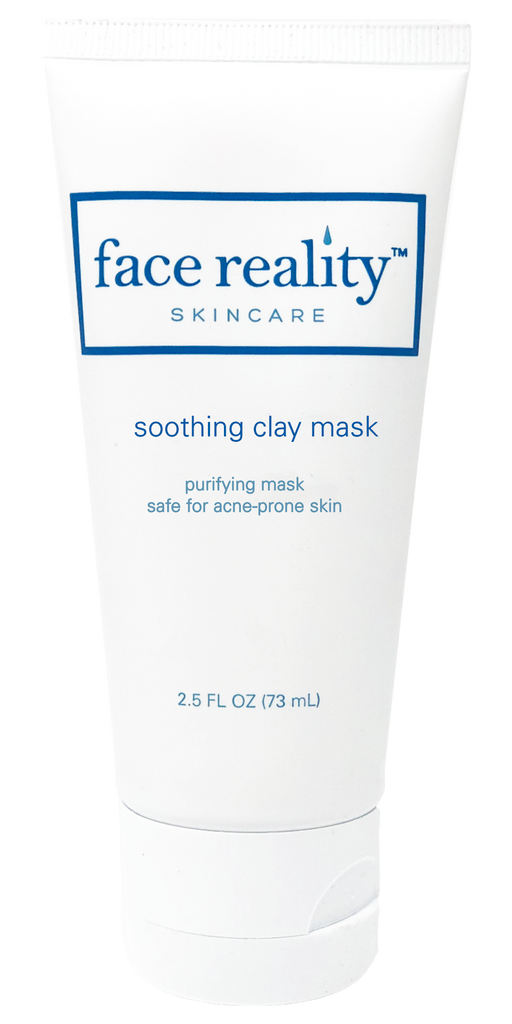 Close-up of a 73ml squeeze tube of Face Reality Skincare soothing clay mask