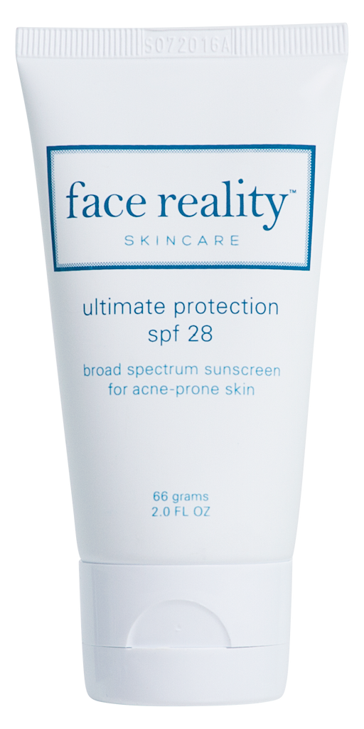 66 grams squeeze bottle of Face Reality Skincare SPF 28 broad sprectrum sunscreen for acne-prone skin